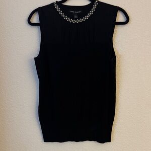 Cable & Gauge Black Sleeveless Top with Pearl Detail